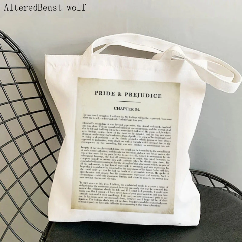 

Women Shopper Printed Pride Prejudice By Jane Austen Mr D Environmental Storage Reusable Canvas Shoulder Tote Bag school bag