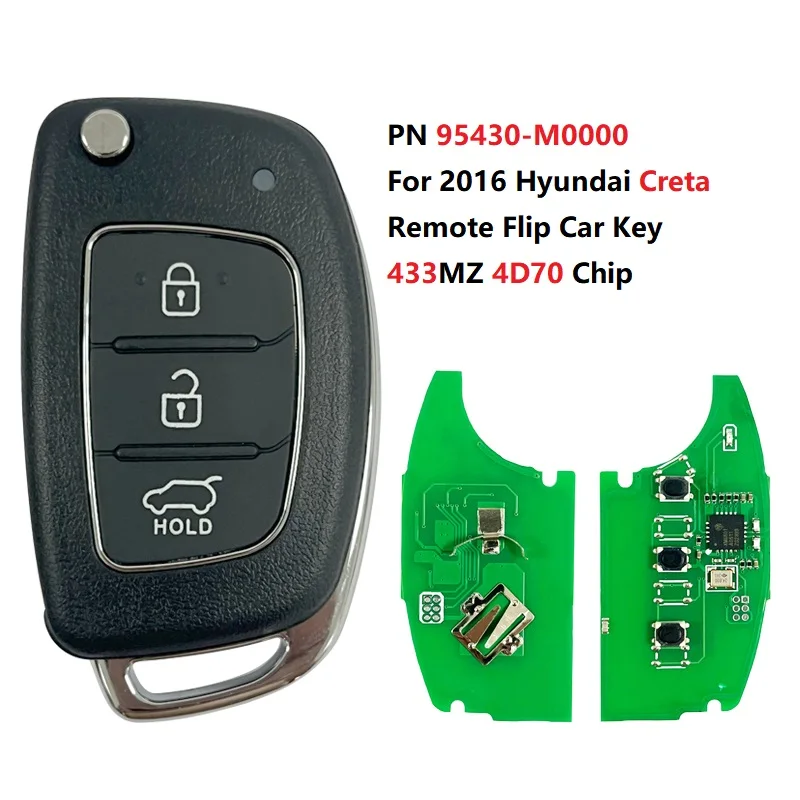 CN020116 Part number 95430-M0000 For Hyundai Creta 2016 Remote Flip Car Key FOB 3 Button 433MZ 4D70 80BIT Chip