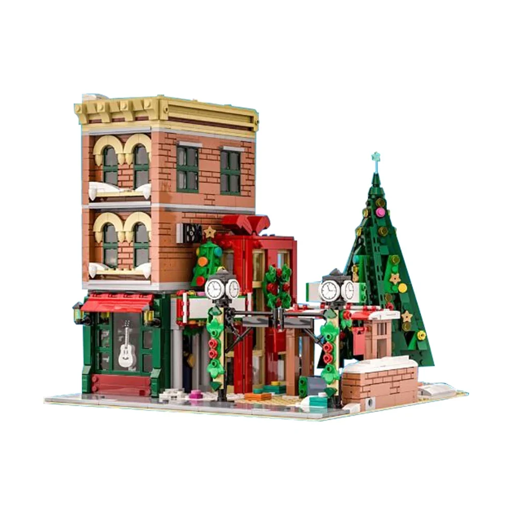 Gobricks MOC ฤดูหนาว Modular สถาปัตยกรรมบรรยากาศคริสต์มาส Street View เพลง Cafe Building Blocks อิฐของเล่นสําหรับของขวัญเด็ก