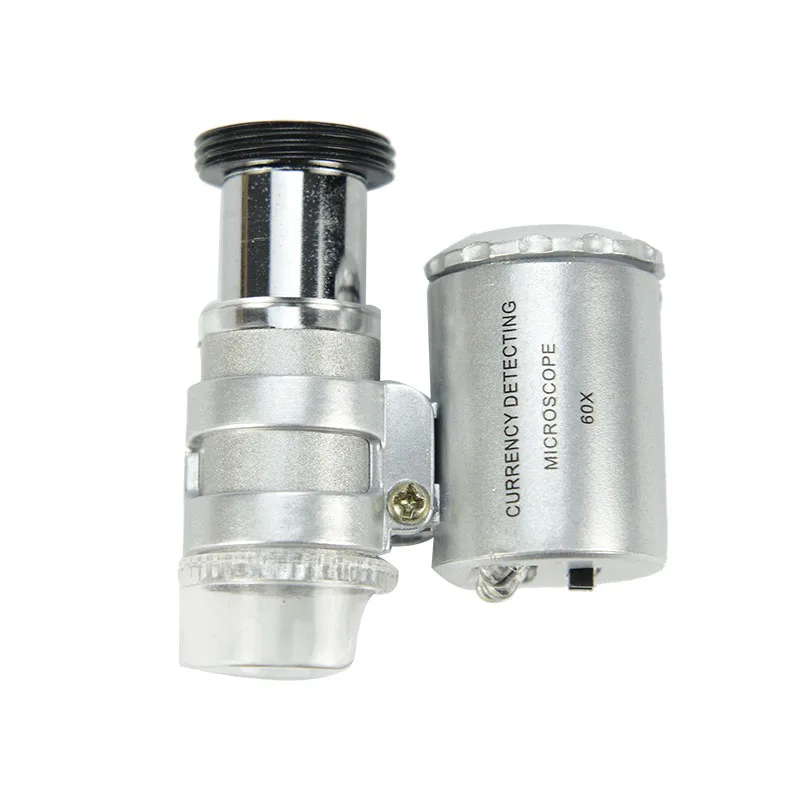 Microscópio Celular com Clip Universal, Lupa, LED Iluminado Lupa, 60x, 2 LED e 1 UV