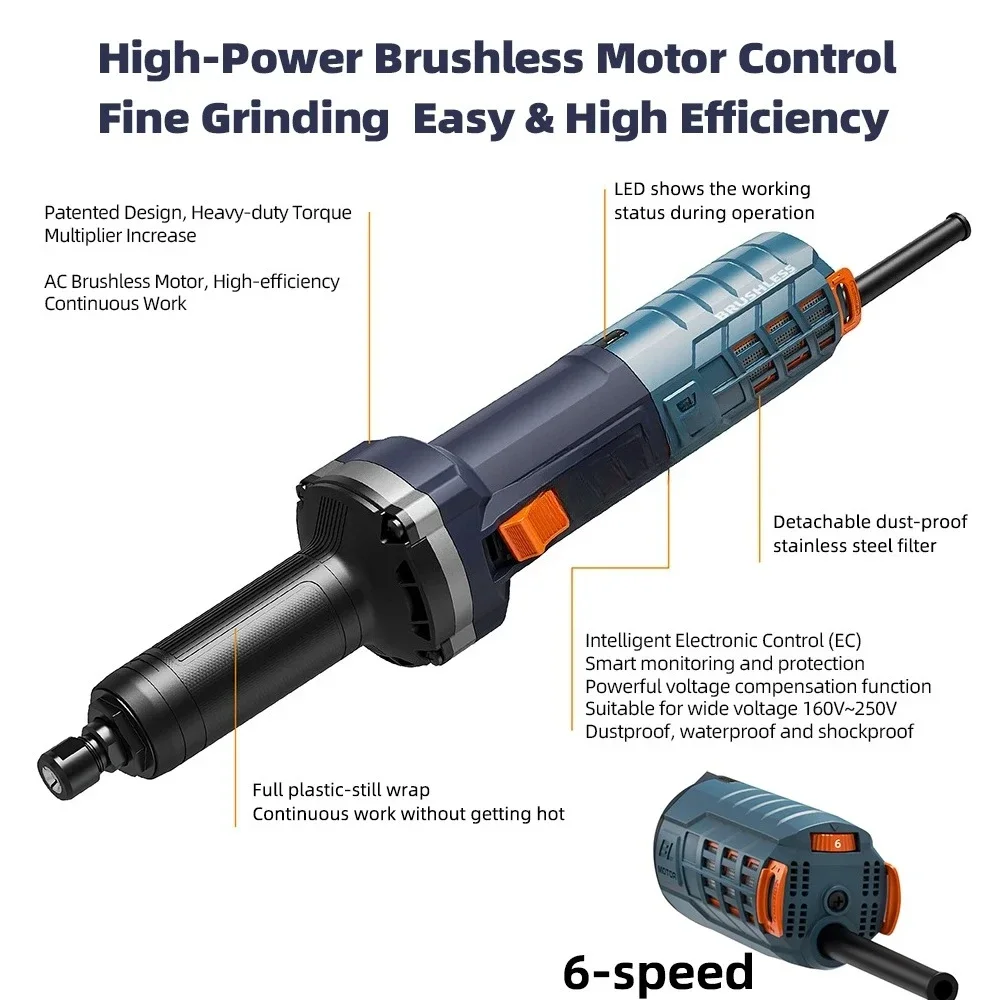 Professional AC Brushless Electric Mini Micro Cylindrical Grinder Industrial Grade Metal Angle Die Grinder 220V Rated Voltage