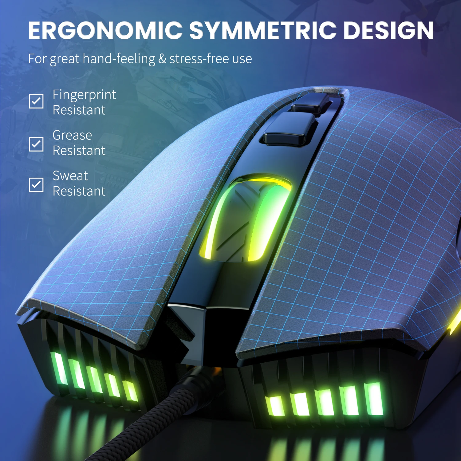 ONIKUMA CW905 Mouse da gioco cablato Livelli regolabili 6400 DPI Pulsanti programmabili Modalità di illuminazione RGB Mouse ergonomici per PC Gamer