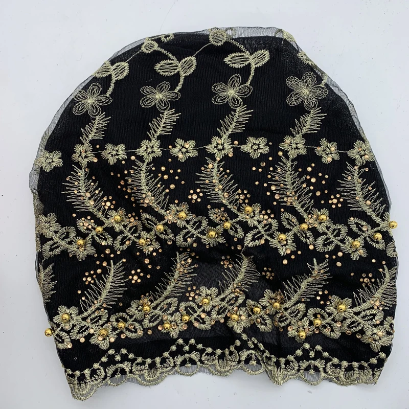 Breathable Embroidery Lace Turban Cap Women's Summer Beanies Bonnet Muslim Headscarf Hat Ladies Head Wraps Ready Hijab 4
