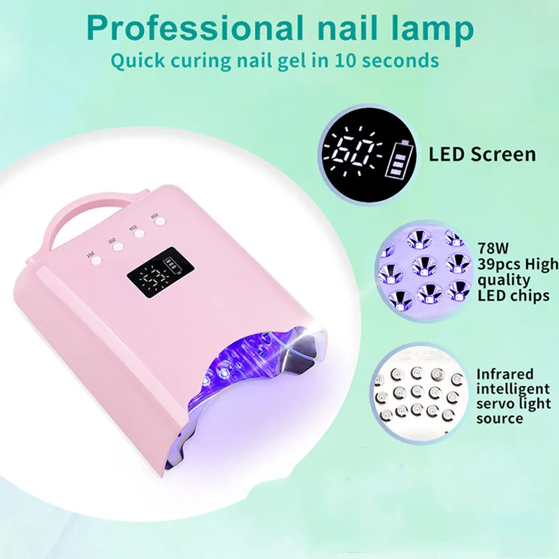 Recarregável 76w espelho reflexivo inferior lâmpada do prego gel polonês secador máquina de manicure luz uv para unhas lâmpada led uv