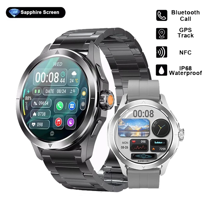 

Смарт-часы для спорта на открытом воздухе 2025 года, мужские AMOLED NFC Smartwach, GPS-компас, пульсометр, Bluetooth-вызов для Xiaomi, Huawei, Apple Business