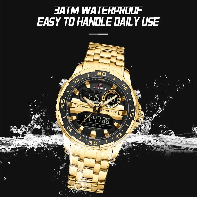 NAVIFORCE Men Luxury Waterproof Sport Chronograph Quartz Wristwatches Digital Date and Week Clock Relogio Masculino 2024