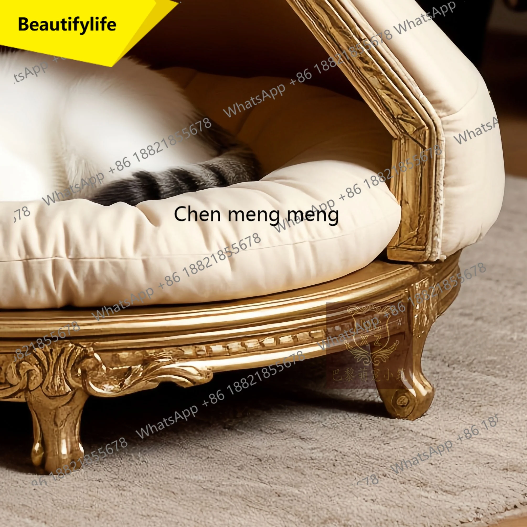 

X188 European solid wood cat bed kennel indoor pet nest small dog carving luxury round cat house