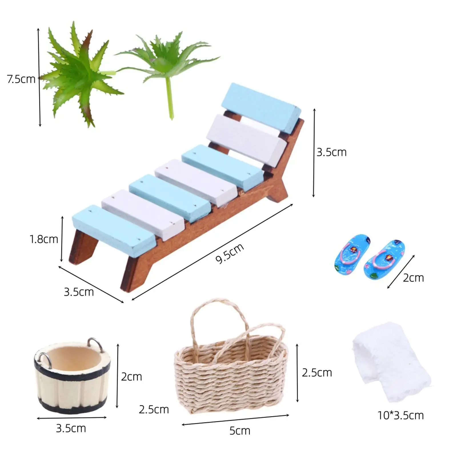 

Dollhouse Deck Chair Pretend Play Miniature Beach Chair Set for Photo Props Fairy Garden Miniature Scene Life Scene Accessory