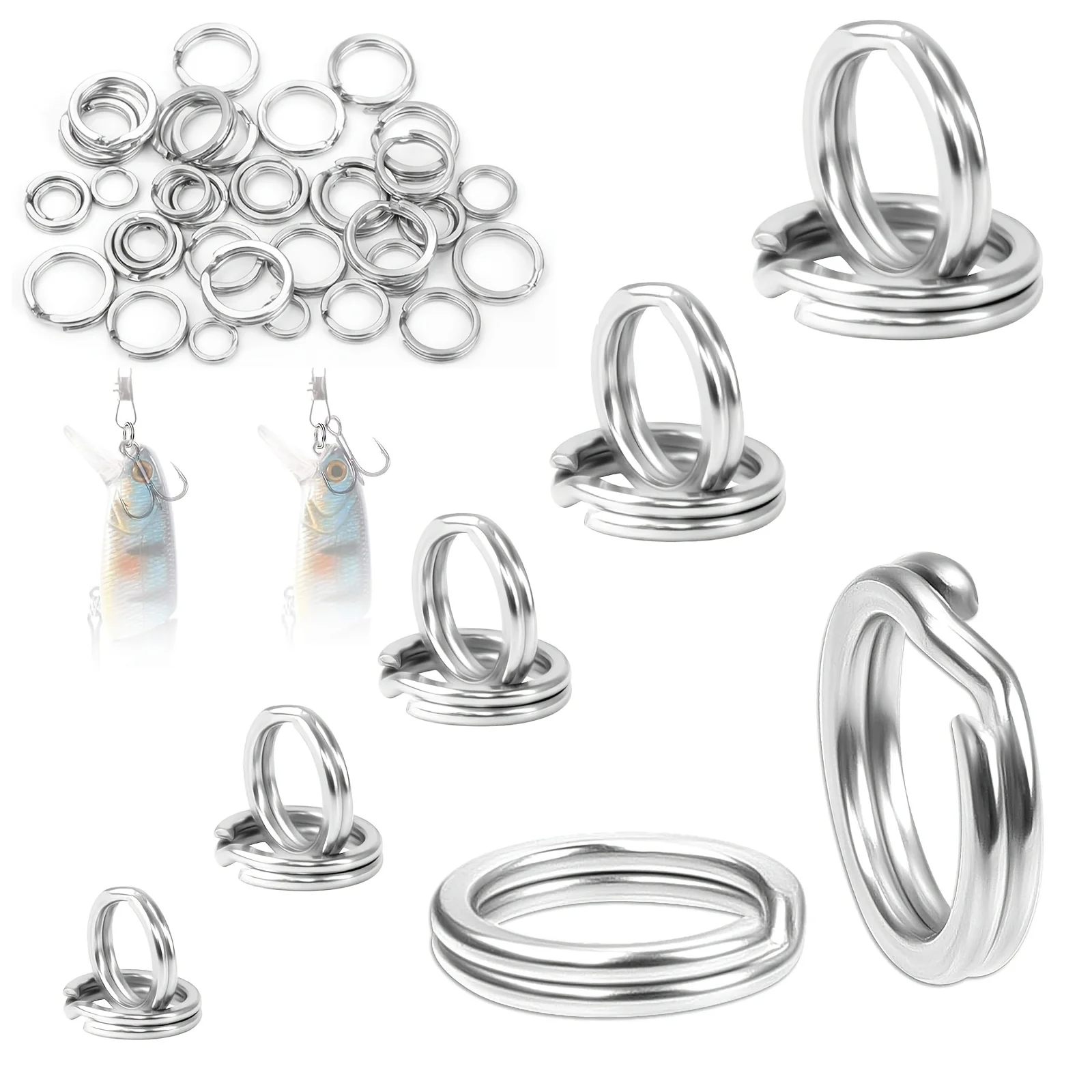 120 Stück Angel-Sprengringe – Edelstahl-Doppelring-Clips zum Verbinden von Angelhaken und Ködern