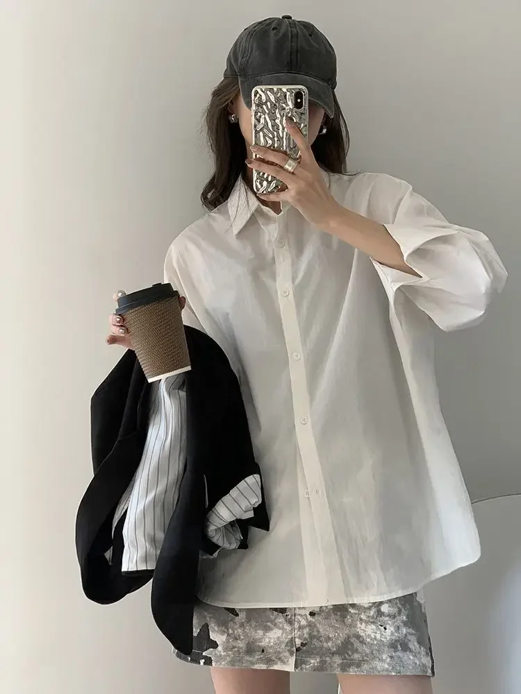 قمصان نسائية عالية الشارع Harajuku غير رسمية تناسب كل مباراة ناعمة فضفاضة متينة بلوزات Mujer بلوزات كورية جديدة بمزاج ربيعي أنيق