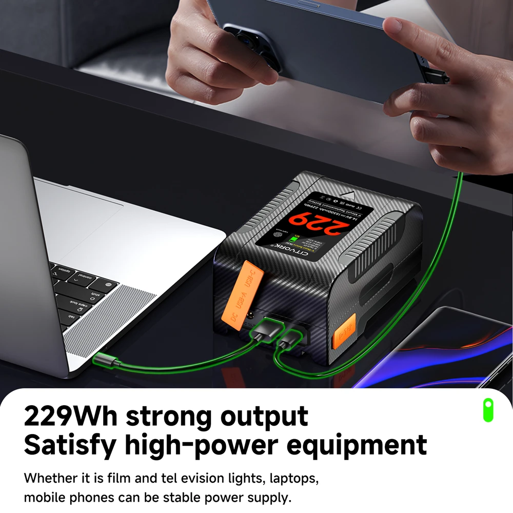 BP-229 V Mount Battery V Lock BP Portable Bateria with PD 65W Fast Charge Cable for Sony Camcorder Camera Video Light Blackmagic