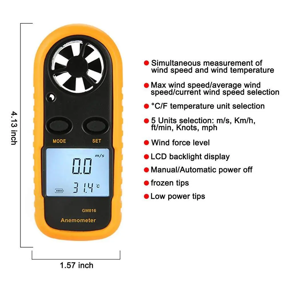 Imagem -06 - Anemômetro Digital de Bolso Anemômetro Inteligente Escala de Velocidade do Vento e ar Mede com Precisão a Velocidade do Vento Temperatura Anemometro