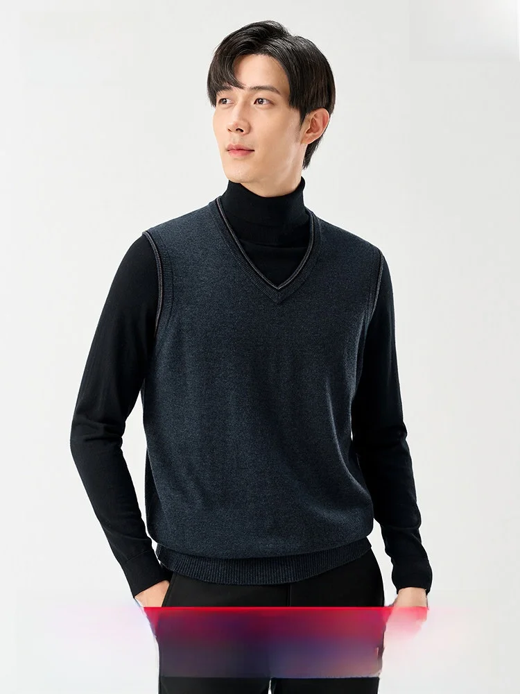 100% Pure Wool V-Neck Sleeveless Men's Vest Warm Fashionable Autumn Winter New Style Clothing Standard Fit Inner Wear by Hong...