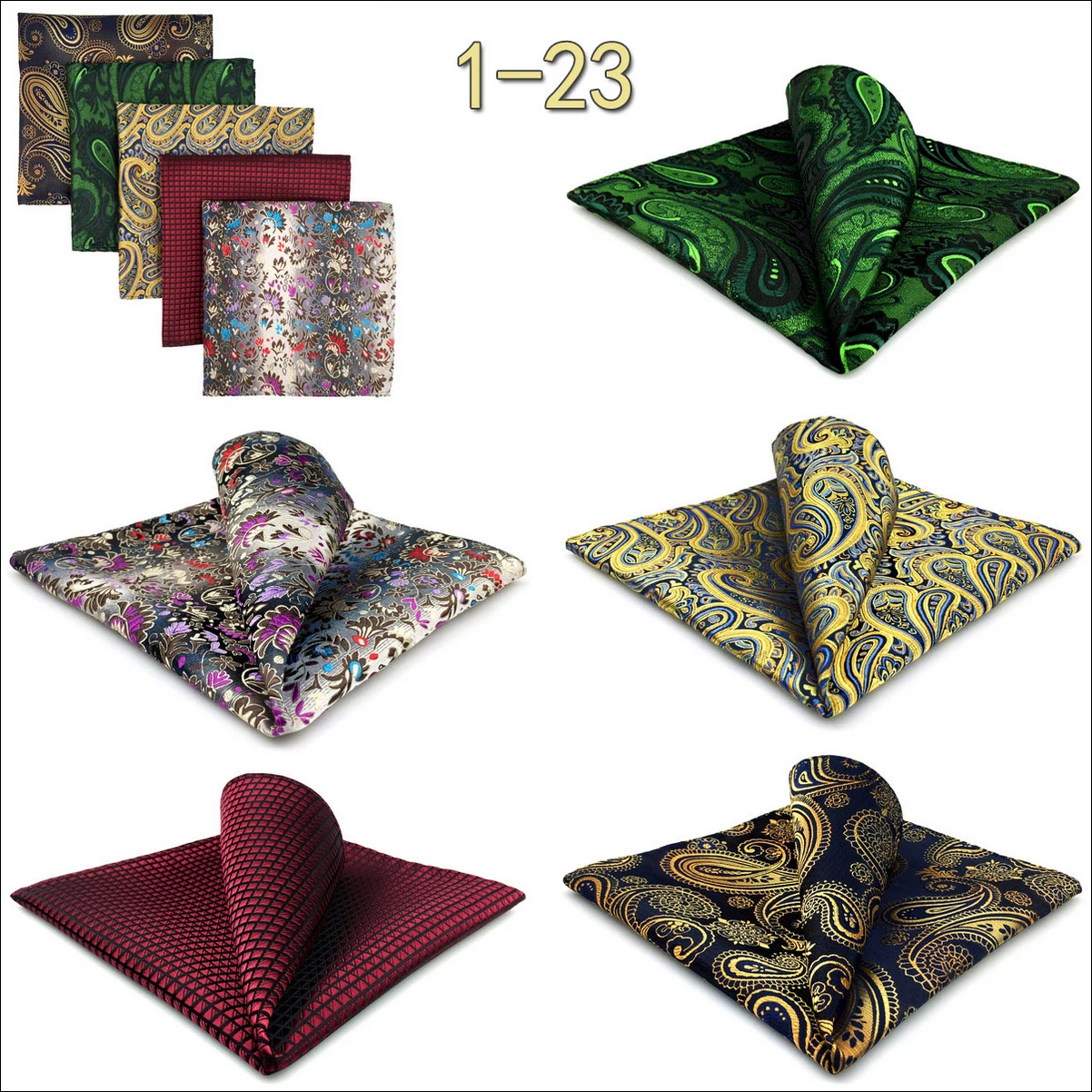 5 Pieces Mens Jacquard Pocket Square Set Multi Styles Handkerchief Suit Pocket Towel Hanky Vintage Business Accessories Gift