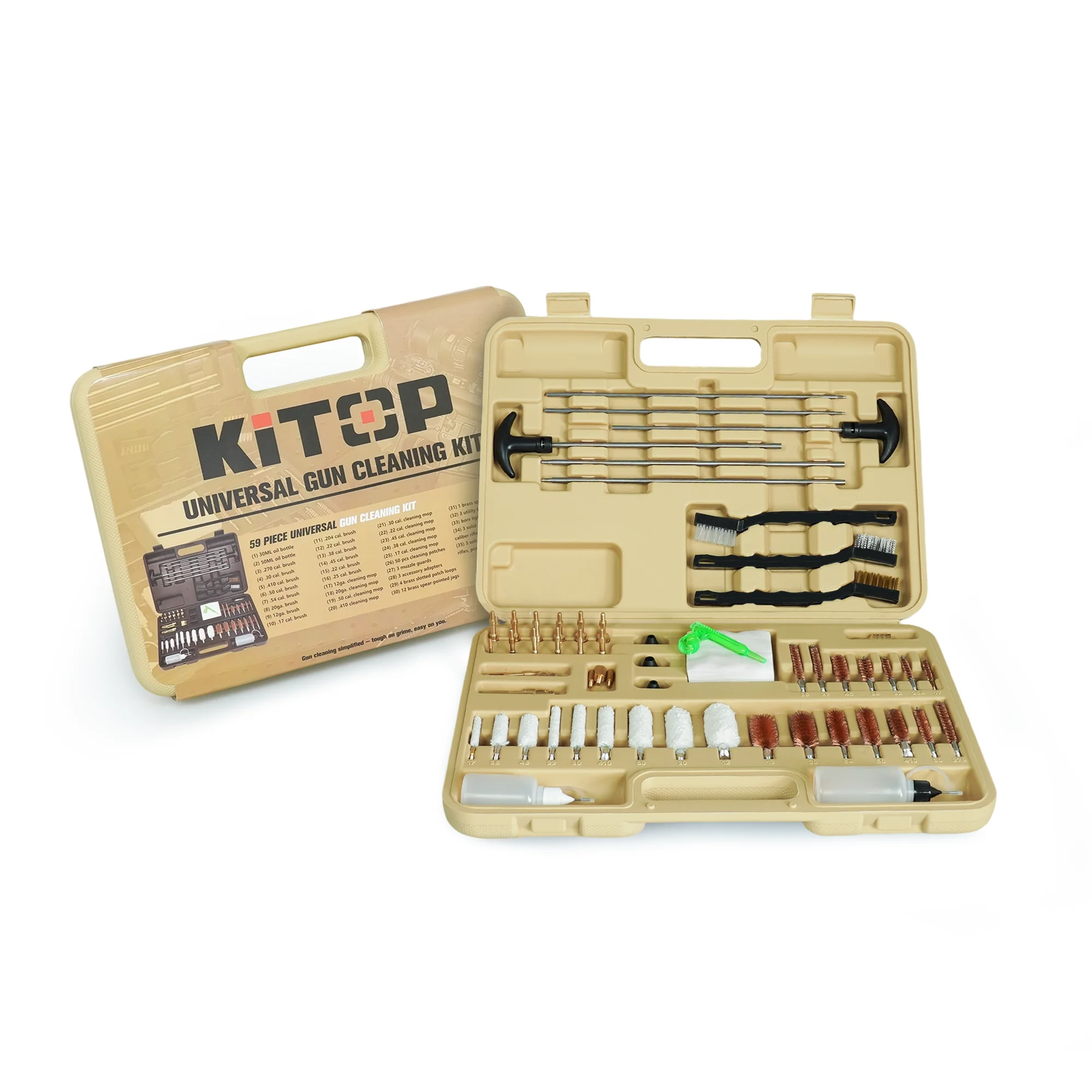 Universal Gun Cleaning Kit for Handgun Shotgun Pistol, Elite Brass Rods and Wire Rope with Bore Light