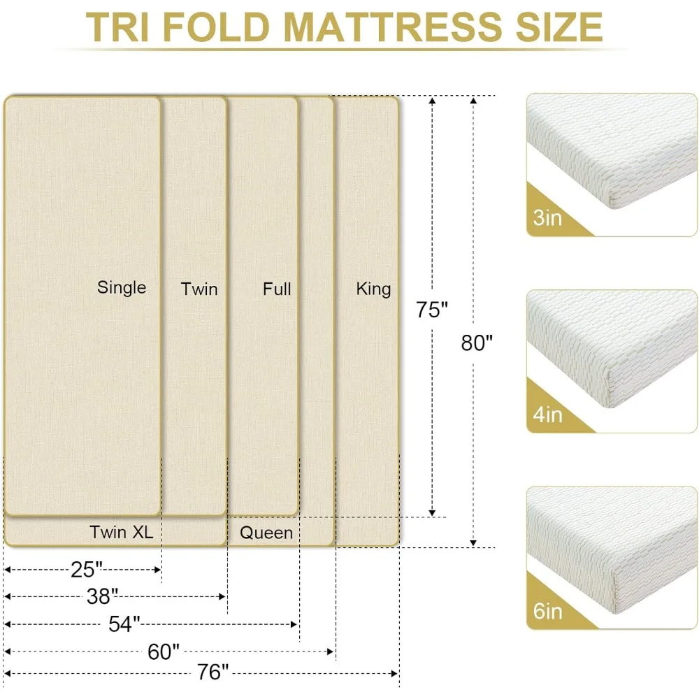مرتبة قابلة للطي، مرتبة إسفنجية الذاكرة ثلاثية الطي، مرتبة قابلة للطي مع غطاء قابل للغسل، مرتبة ثلاثية الطي لليوجا/التخييم #6