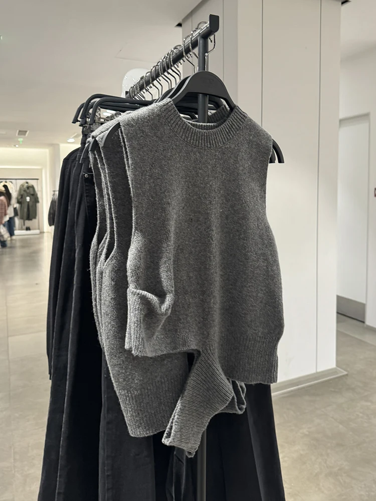 Autumn Winter Women's Open Design Mixed Knit Svel Sweater Low round Ne ort Sle  Color Commute Faion