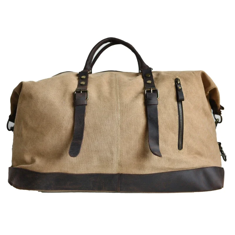 Canvas With Leather Weekend Tote Bag Travel Bags Hand Luggage For Men Large Capacity Duffle Bag