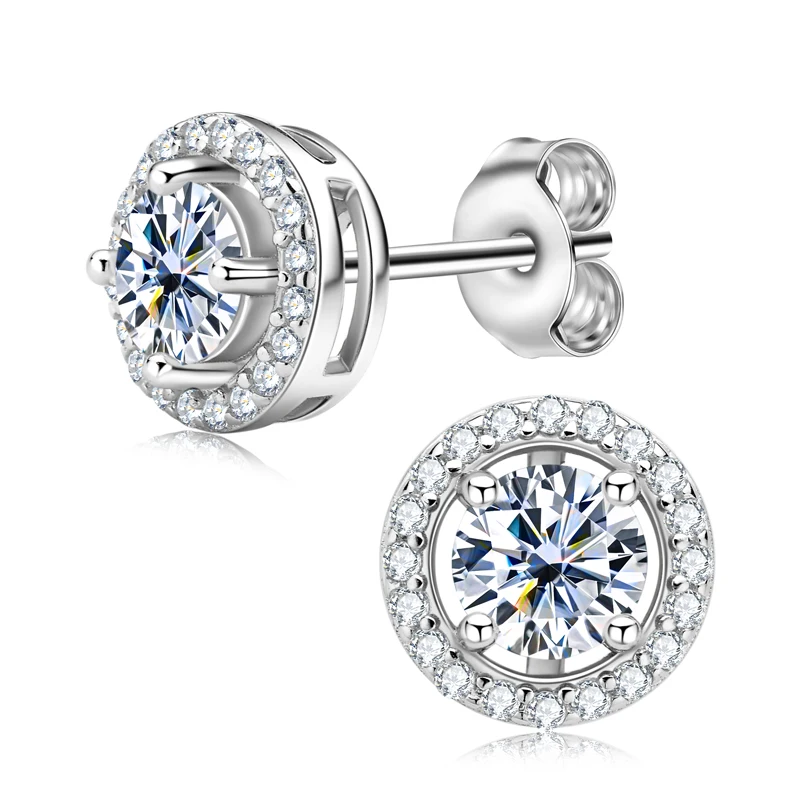 

IOGOU Classic Halo Stud Earrings Moissanite 5.0mm 0.5CT Diamond Earring for Women CZ 925 Sterling Silver Engagement Fine Jewelry