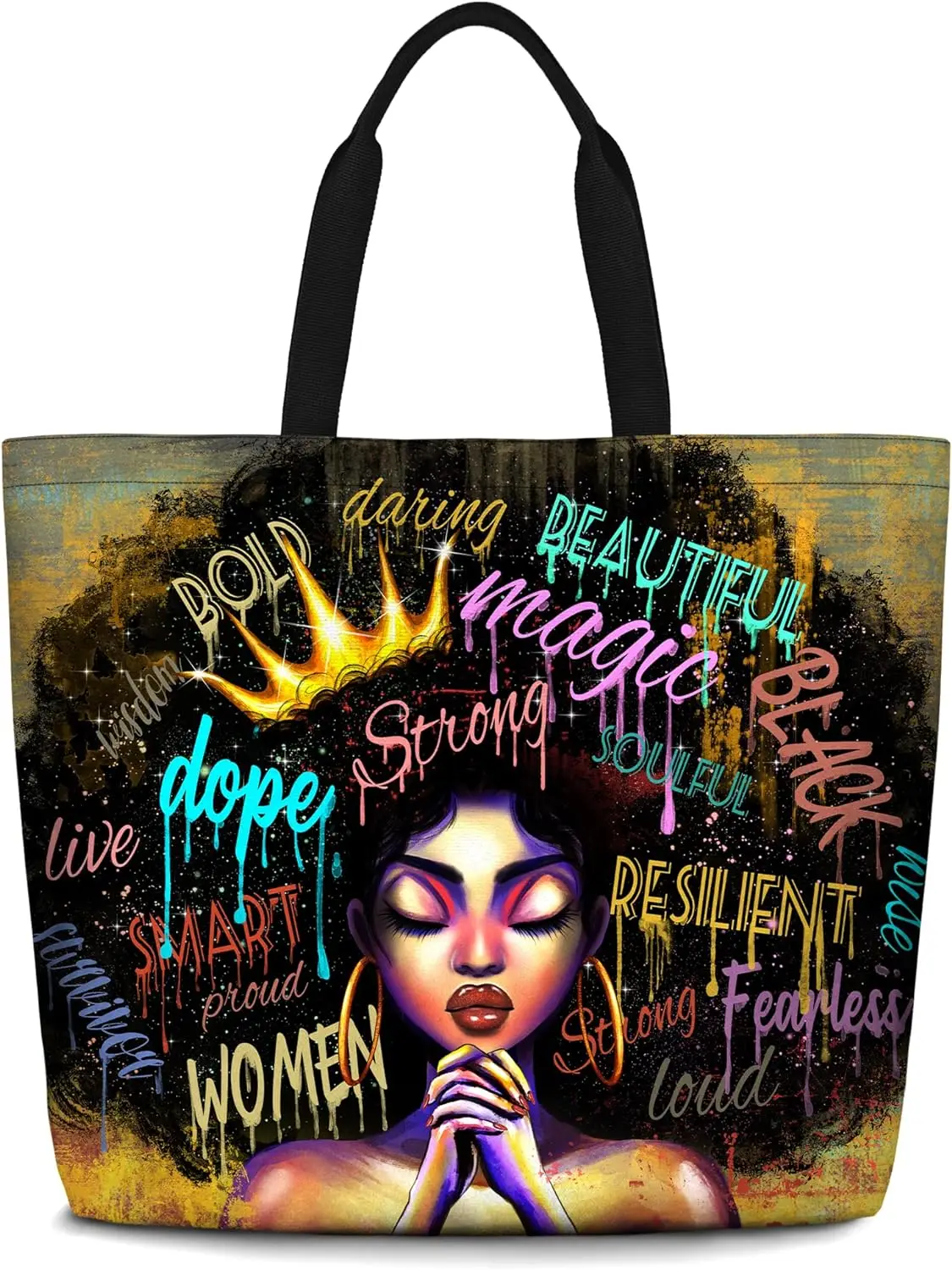 African American Tote Bags For Women Black Art Tote Afro Black Girl Magic Satchel Handbags For Gym School Travel