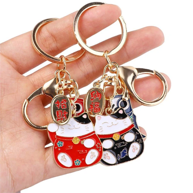 1PCS Japanese Style Maneki Neko Keychain Carp Streamer Key Chain For Women Metal Lucky Key Chains Car Bag Pendent AliExpress