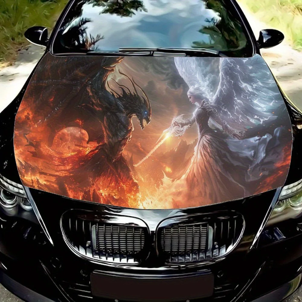 

Celestial Battle Infernal Print Car Hood Decal Sticker, Durable Car Vinyl Wraps Suitable for Most Vehicles, Car Engine Hood Prot