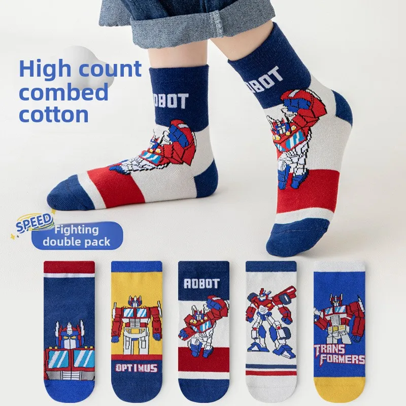 5 paia di calzini Hasbro Transformers in cotone pettinato primavera e autunno calzini traspiranti per ragazzi calzini creativi a tubo centrale accessori nuovi