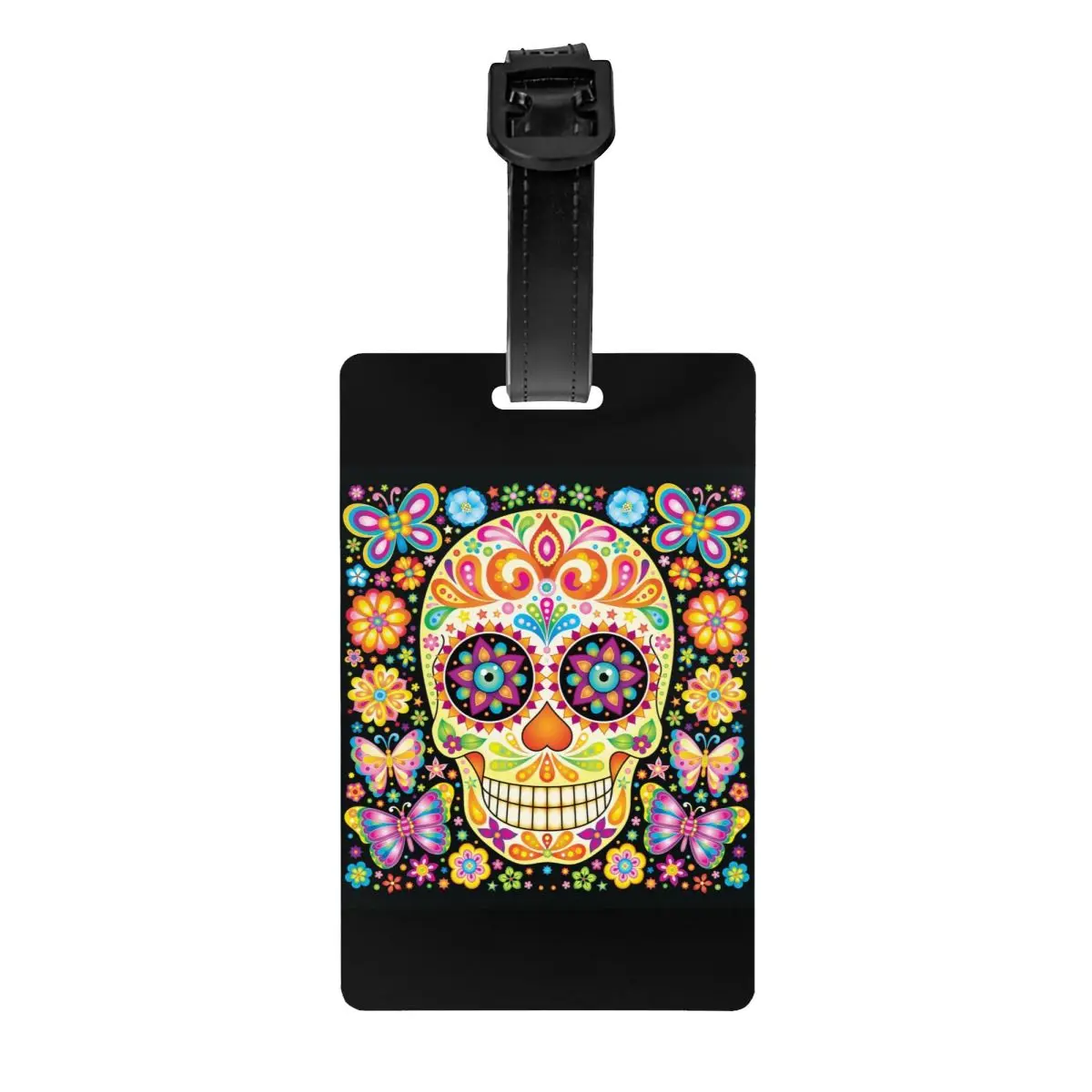 Day Of The Dead Sugar Skull Luggage Tags for Travel Suitcase Halloween Mexican Flowers Privacy Cover Name ID Card