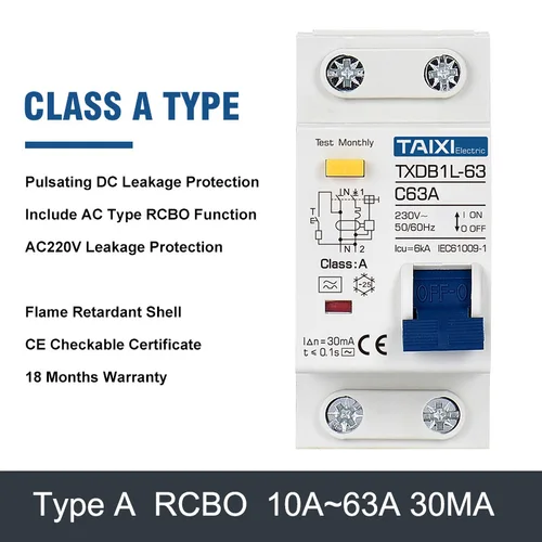 Imagen 2 del producto Disyuntor de corriente residual RCD tipo A RCBO, 230V CA 10A ~ 63Amp protección contra sobrecargas y fugas a tierra viaje hermal-magnético