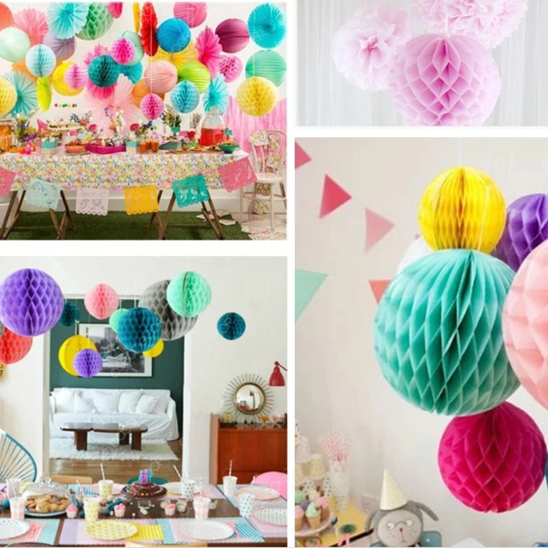 17colors 1pcs 10inch (25cm)  Pompon Tissue Decorative Flowers Paper Lantern Honeycomb Balls For Kids Birthday Wedding Decoratio