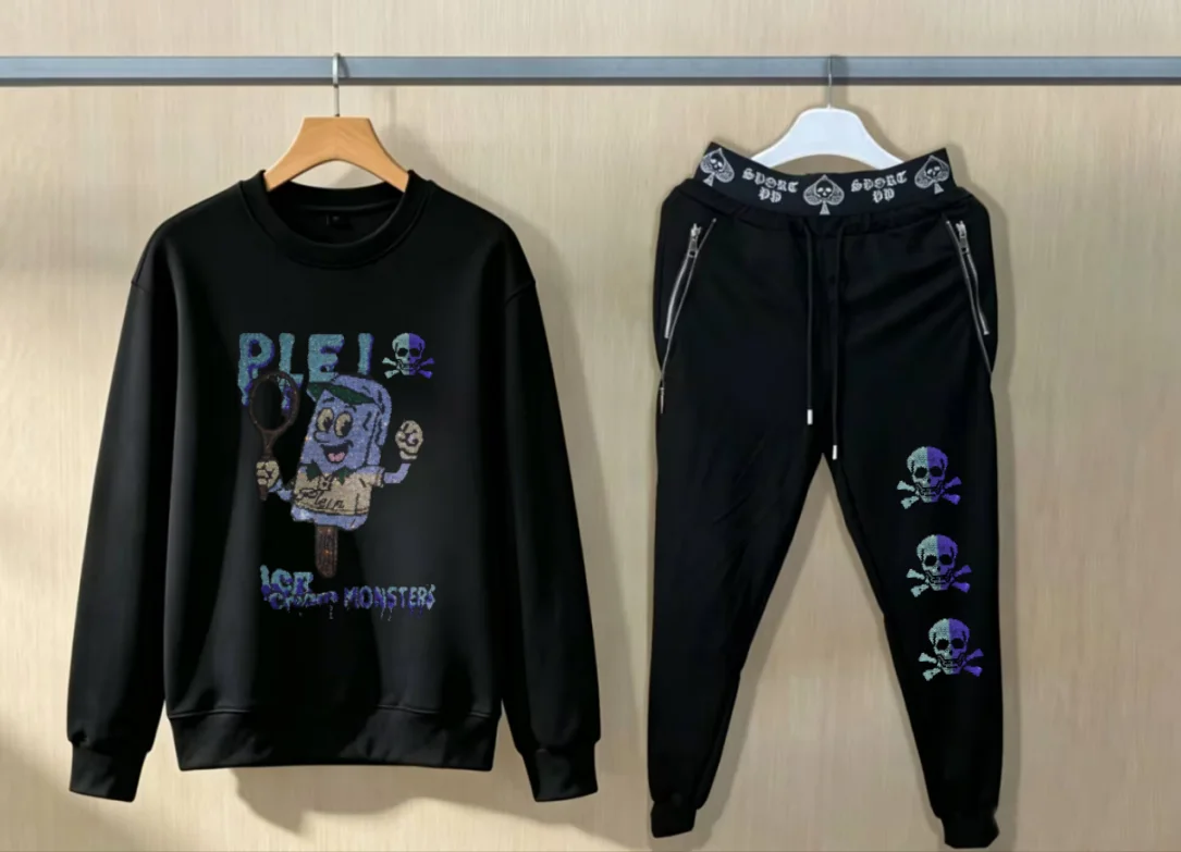 Fashion Luxury Oversize Fashion Suit hotfix rhinestone Hoodie Hip Hop Matching Outfit Men view 3