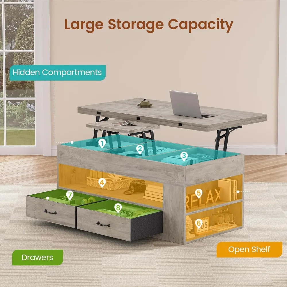 Многофункциональный журнальный столик в фермерском стиле с местом для хранения вещей, 2 тканевыми ящиками и потайным отделением