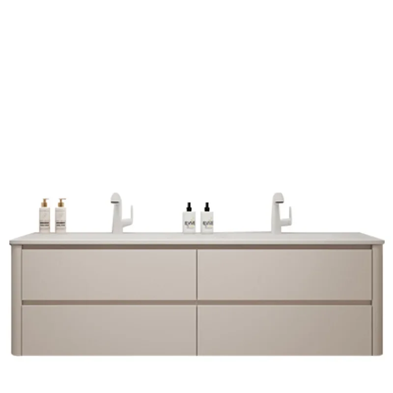 

Double basin washstand bathroom cabinet, oak large capacity, integrated ceramic basin combination cabinet for storage