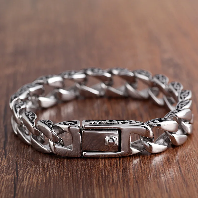 Pure silver bracelet for men's Korean version trendy men's simple woven wide version retro domineering bold hip-hop hairstylist