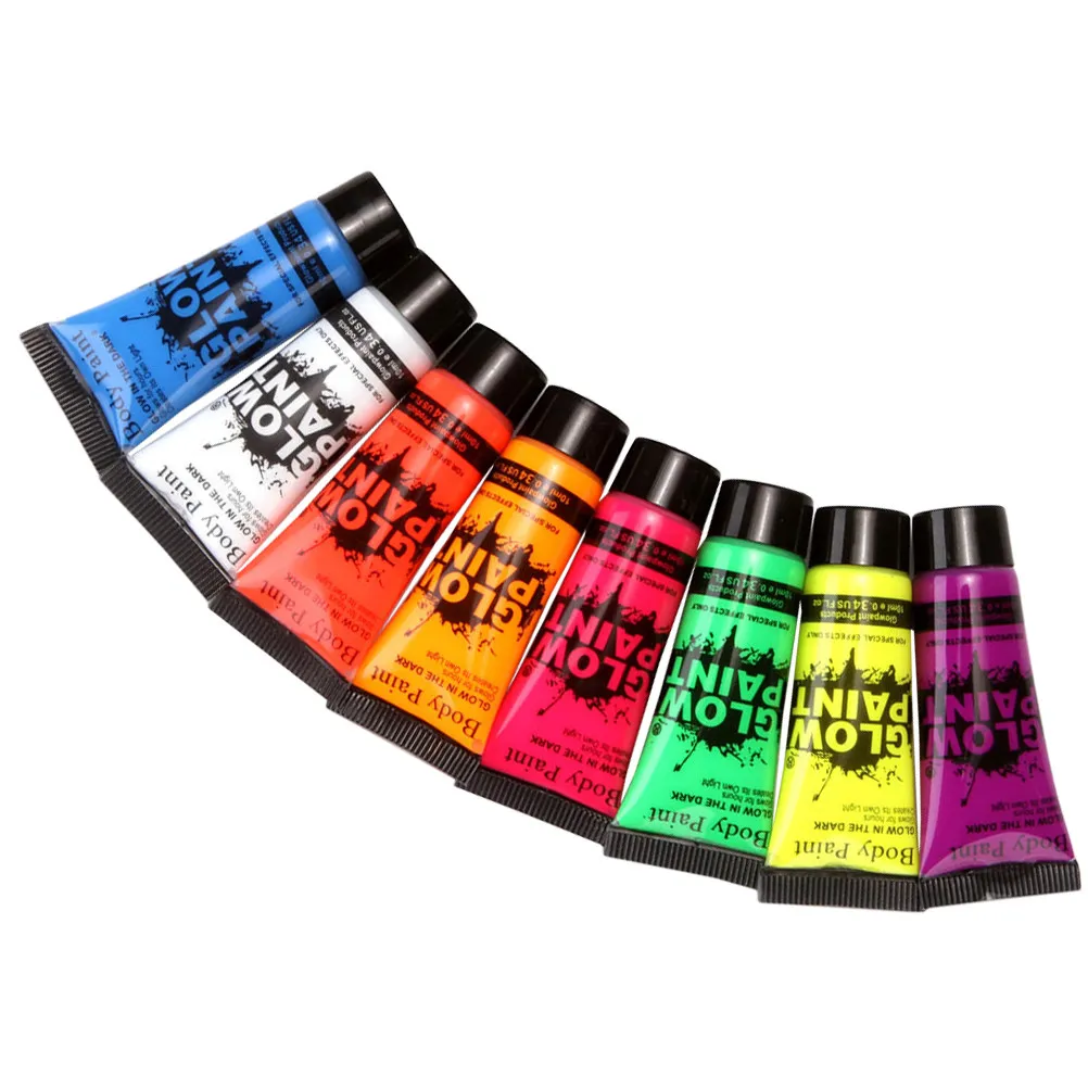 8 piezas de pintura fluorescente para la cara, pintura neón que brilla en la oscuridad para maquillaje corporal, fiesta de Halloween, actuación de disfraces
