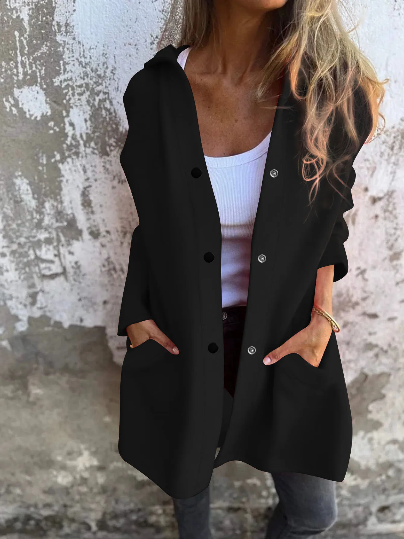 

Новая женская осенне-зимняя однотонная куртка с капюшоном, удобный повседневный утолщенный женский топ на пуговицах