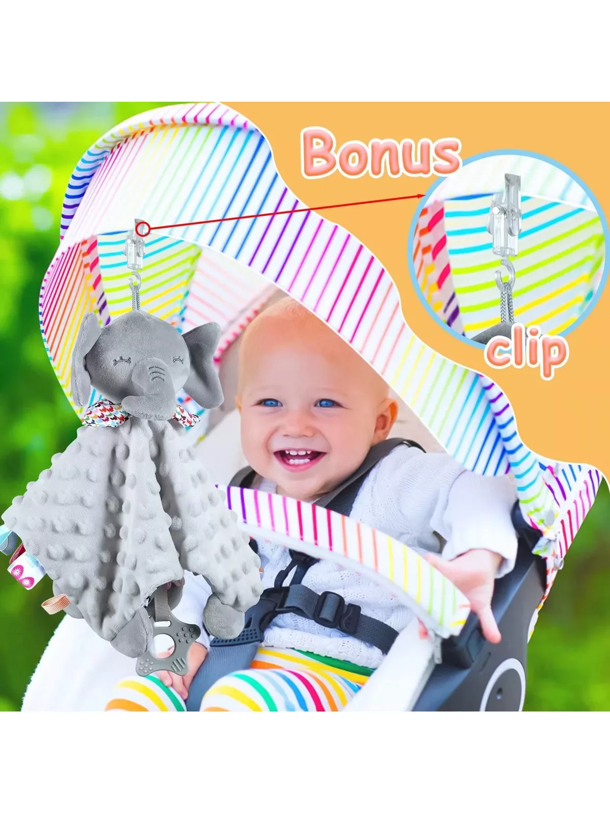 بطانية أمان الفيل الرمادية الناعمة مناسبة جدًا للأطفال. يخدم كقماش لعاب، لعبة للأطفال. #6