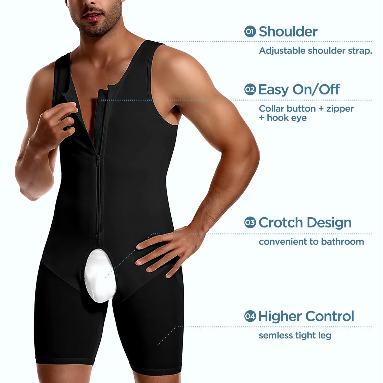 Modelador de corpo inteiro masculino, bodysuit para controle de barriga, modelador de cintura, camisa de compressão, shorts com almofada, barriga