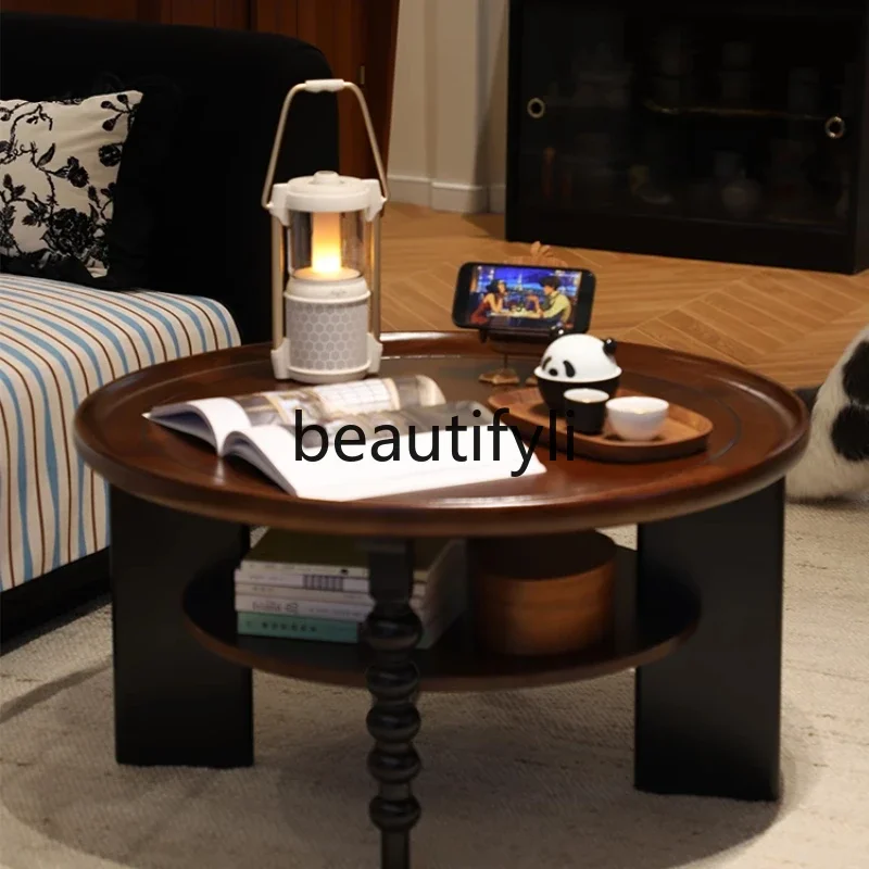 

ss25 Solid wood coffee table, living room, small apartment for home use, low round table by the sofa, high-end