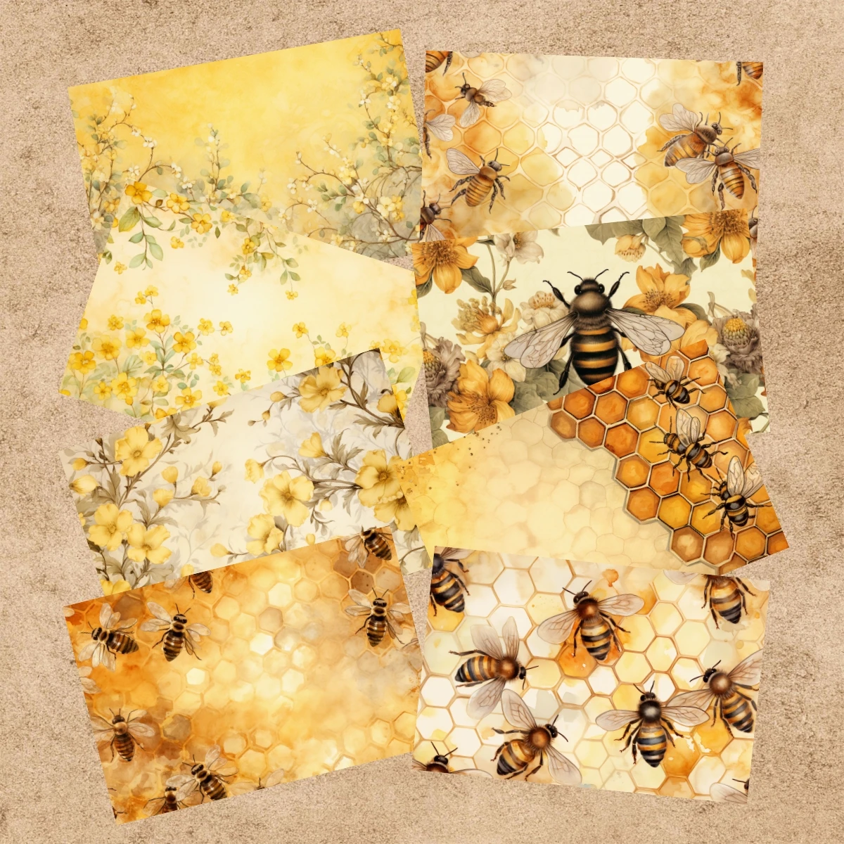 16 Sheets A5 Size Animal Insect Bee Hexagon Honeycomb Honey Background Vintage Grunge Journal Planning Scrapbooking