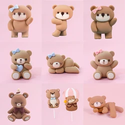 Pink Blue Bear Cake Topper Bear Doll Ornaments Insert Birthday Cake Decoration baby Boy Girl 1st Birthday party Gender Reveal