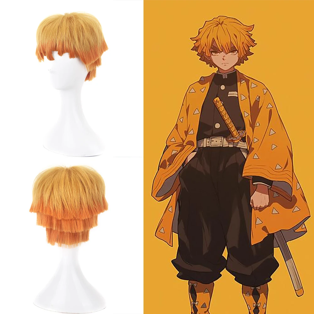 

High-Quality Anime Demon Slaye Zenitsu Agatsuma Cosplay Synthetic Hair Irregular Short Hair Halloween Carnival Daily Party Wig