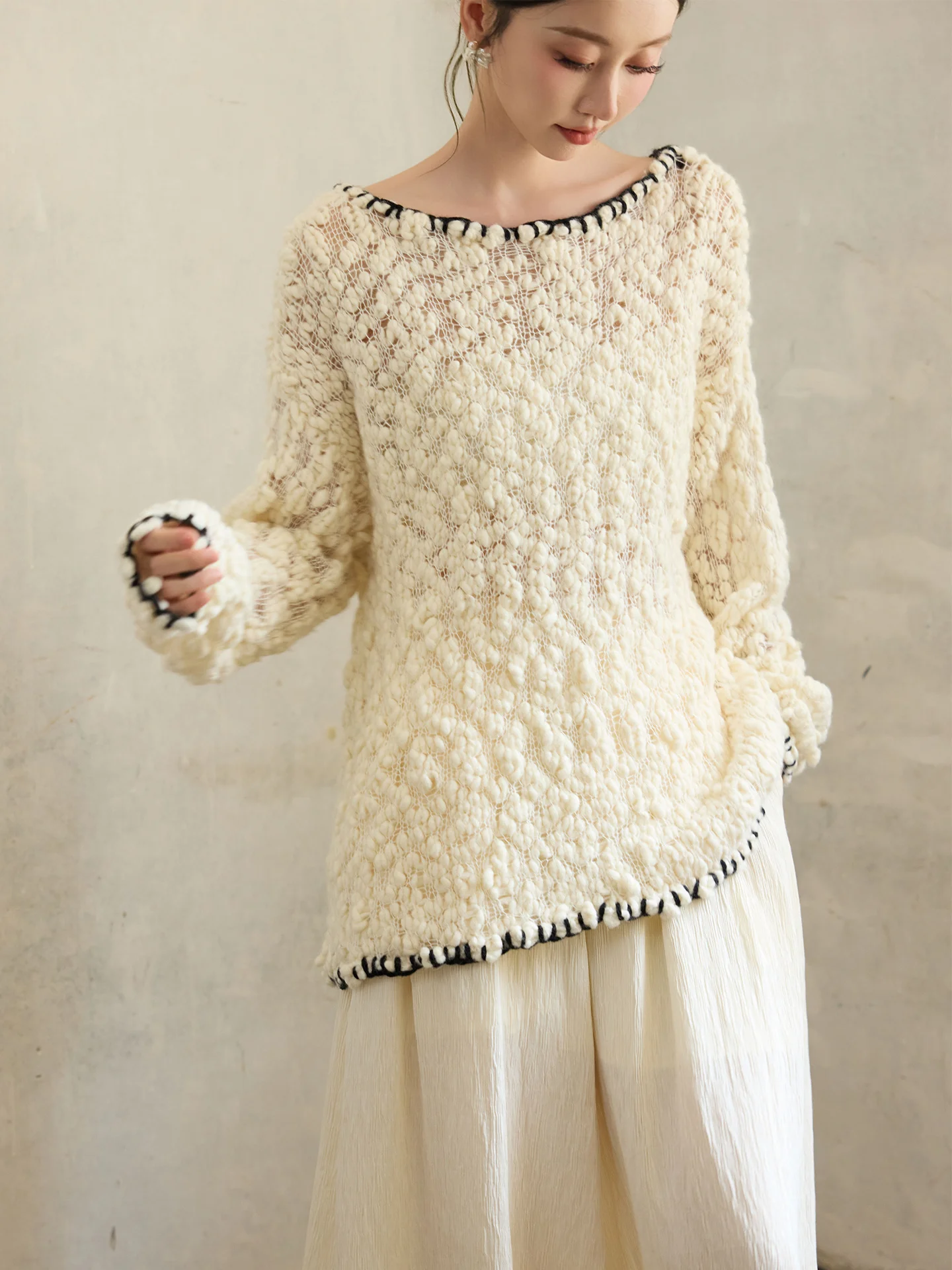 

ONMOON Women's Loose Fit round Ne Knitwear Wool Blend Long Sve Thermal Top Autumn Winter New Sle Comfortable Casual Sw...