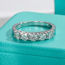Fine Jewelry Five Stone 4mm D Color Moissanite Ring S925 Sterling Silver Ring Woman Wedding Bands