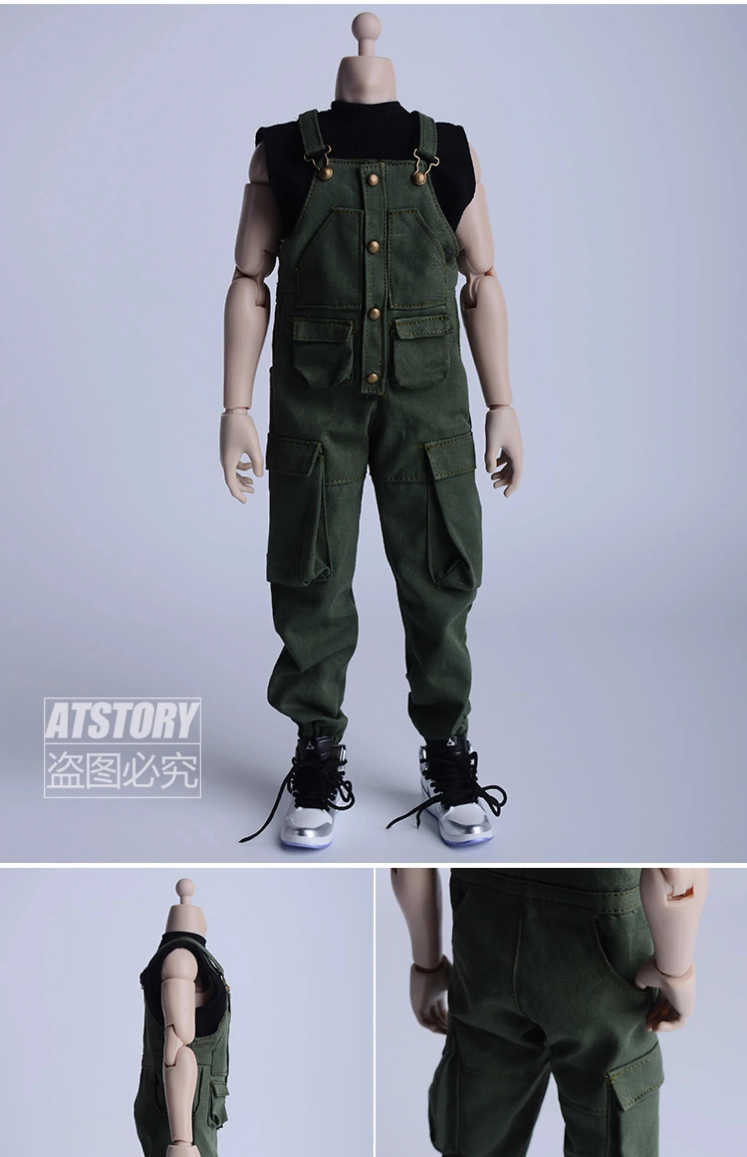 ATSTORY 1/6 Scale Soldier BJD Fashion Clothes Trench Frock Bib Pants Model Fit 12" 3A Bong Studio Action Figure Toy Collection