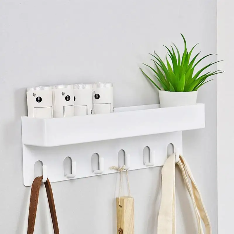 Key Holder with Shelf Farmhouse Wall Hooks Coat Rack Heavy Duty Key Storage Rack with 6 Hooks Mail Holder Key Hooks for Kitchen