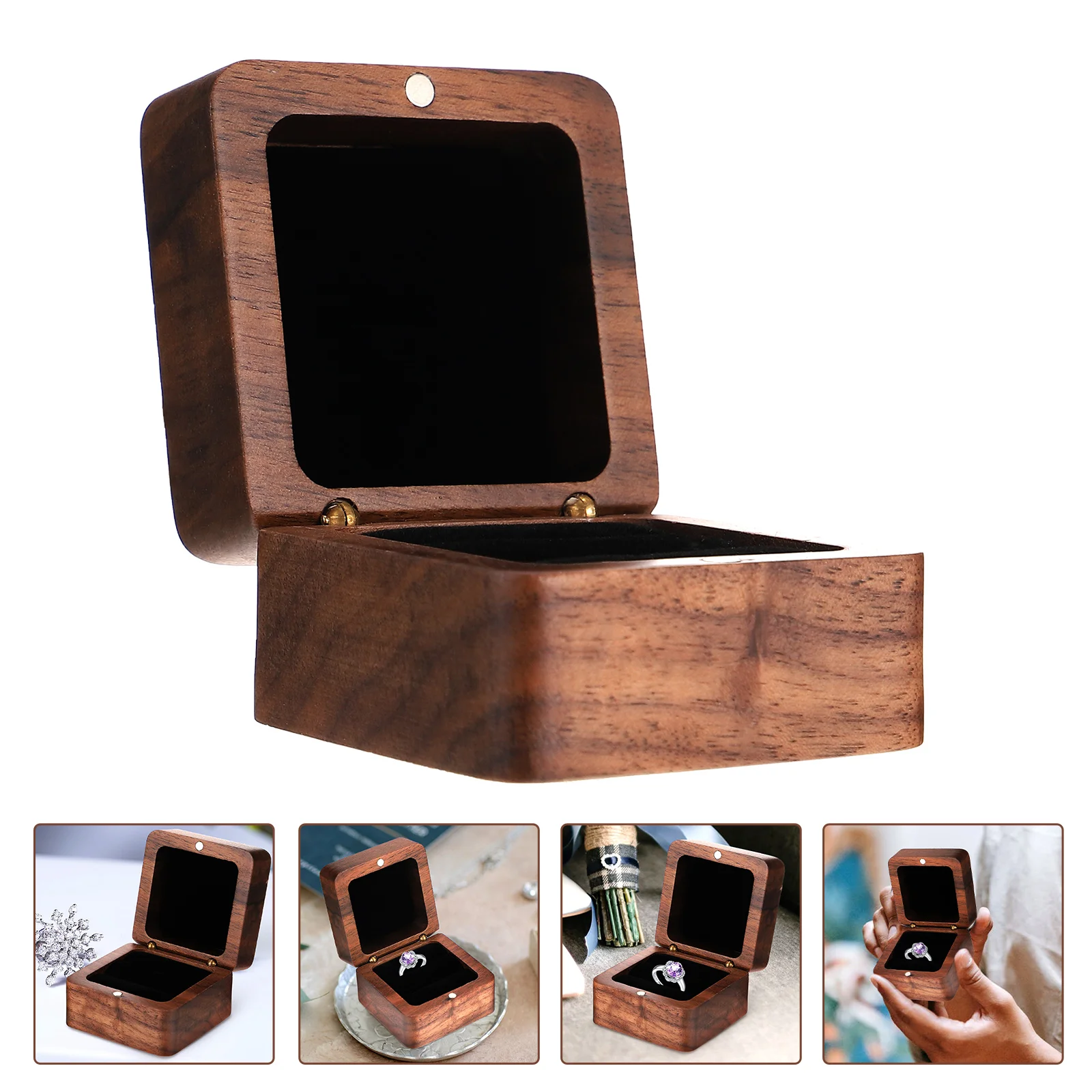 

Jewelry Box Storage Wooden Ring Holder Wedding Boxes Small Earring Organizer Case