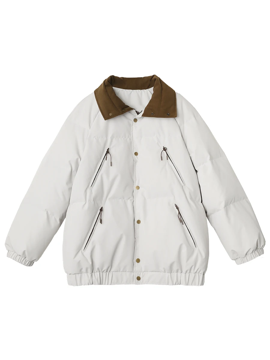 CHIC VEN moda mujer abrigos de plumas de manga larga sólido Retro suelto Casual contraste 90 chaqueta de plumón blanca Otoño Invierno 2025