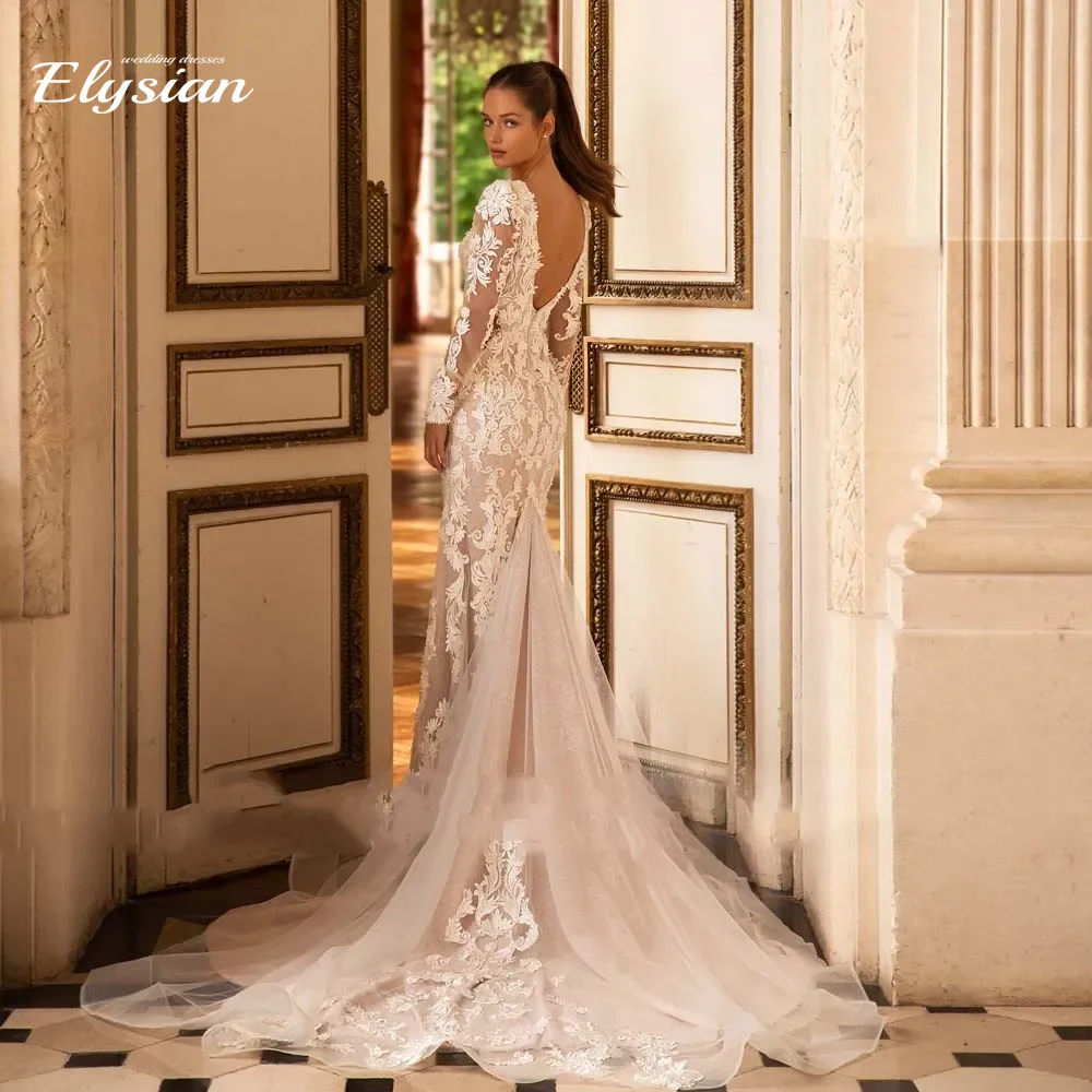 Элегантные свадебные платья русалки по индивидуальному заказу, свадебное платье с v-образным вырезом и длинными рукавами, аппликациями и открытой спиной, Vestido De Novia