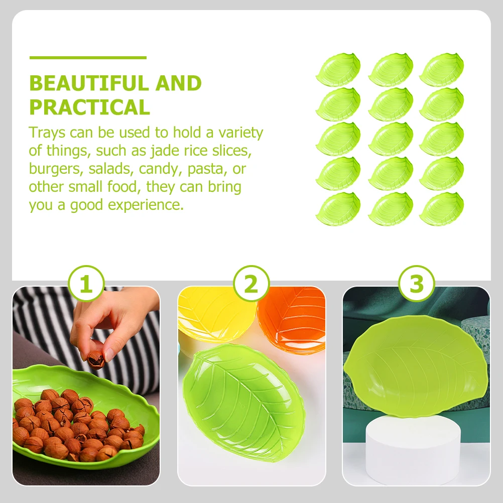 

15 Pcs Compartment Leaf Dish Combination Tropical Party Decorations Fruit Tray Green Plastic Travel